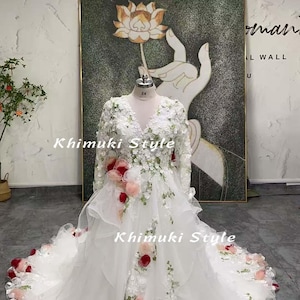 Elegant A-line Plus Size Colorful Wedding Dress, Long Sleeve Curvy Wedding Dress