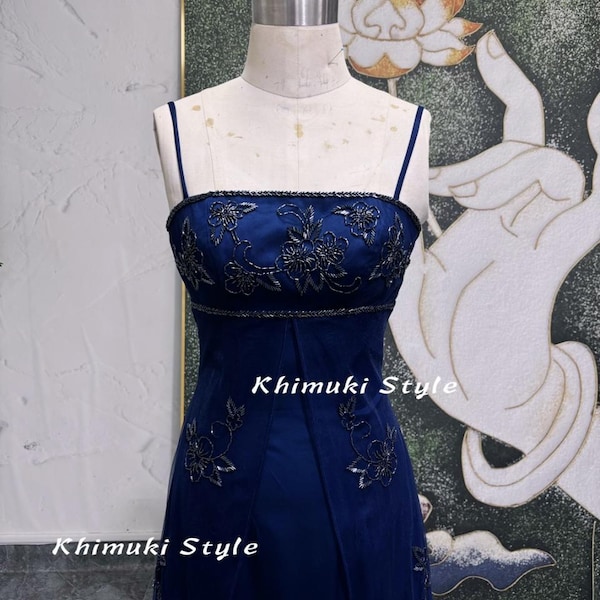 Navy Blue Tüll Abendkleid: Vintage 90er Jahre Abendkleid