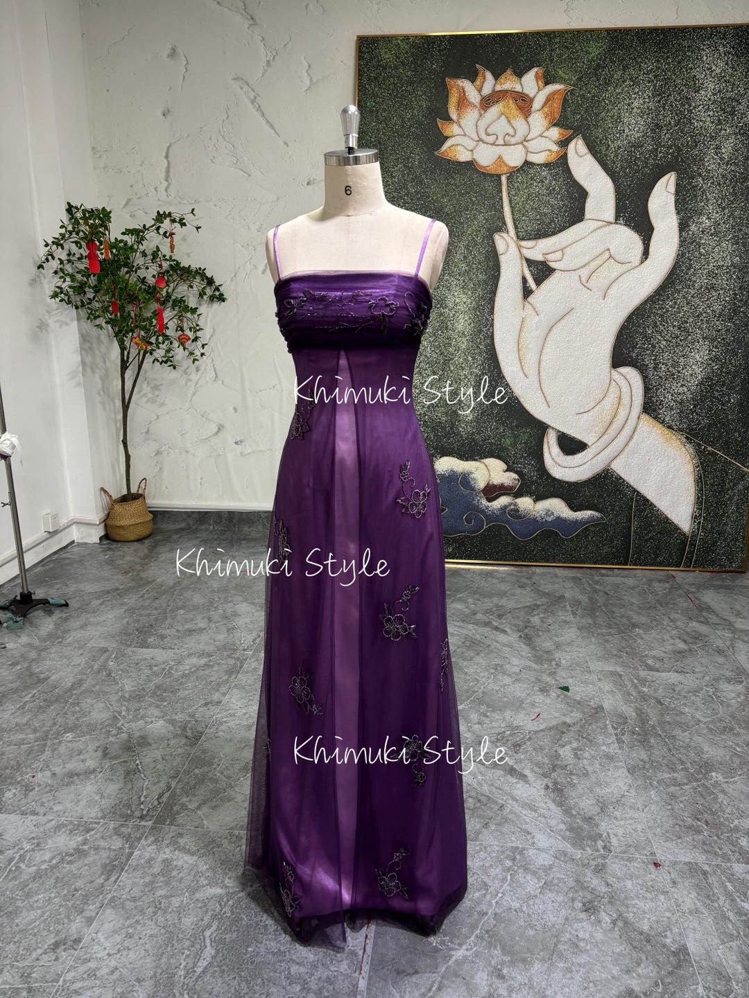 Handmade Beaded 90S Prom Dress,Vintage Grape Party Dress