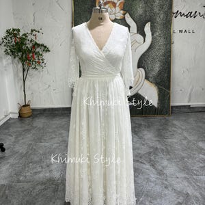 Long Sleeve Boho Wedding Dress,Plus Size Lace Wedding Dress