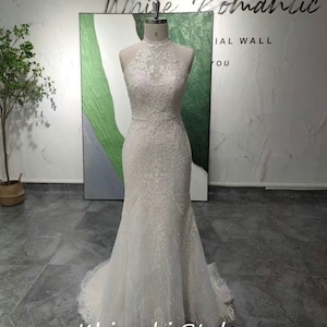 Mermaid Halter Neckline Lace Wedding Dress