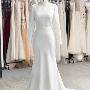Sexy Backless Long Sleeve Fit and Flare Ivory Wedding Dress
