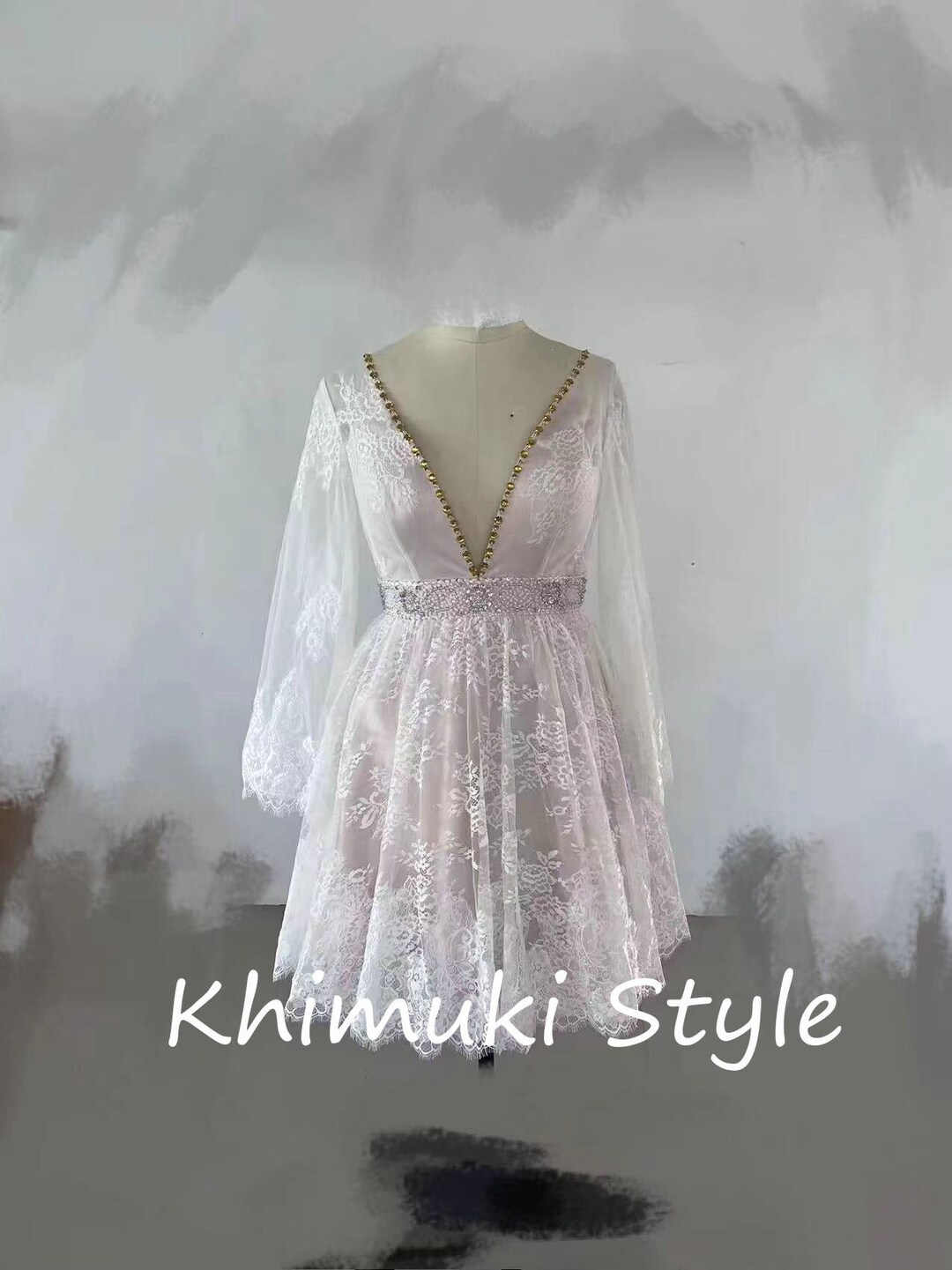 Summer Boho Beautiful Short Wedding Dresses with Long Sleeves