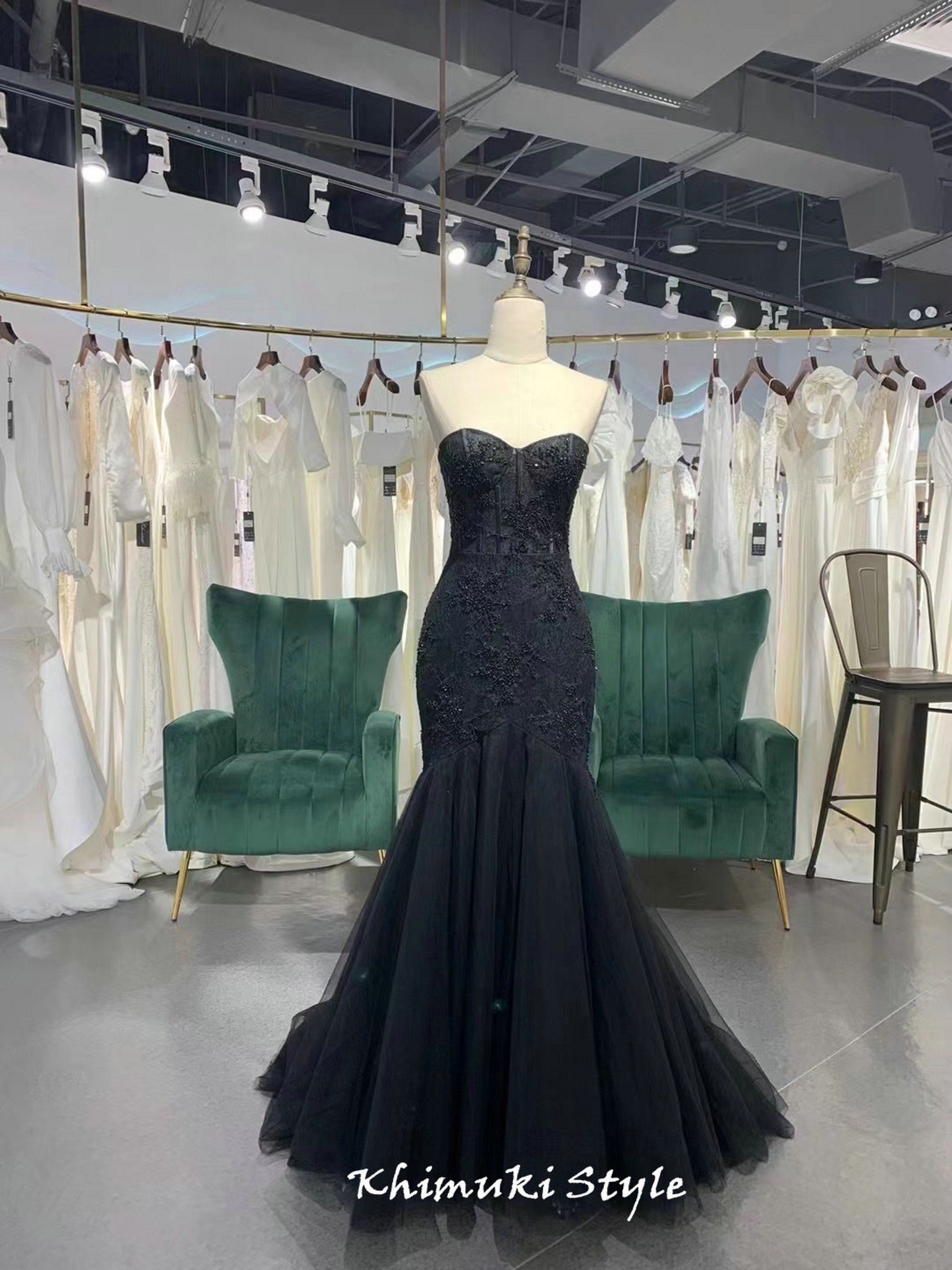 Black mermaid strapless dress sales