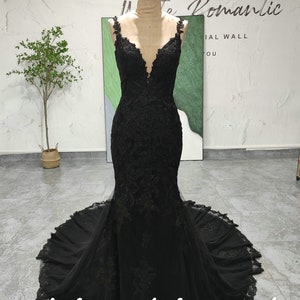 Classic Mermaid French Lace Black Wedding Dress