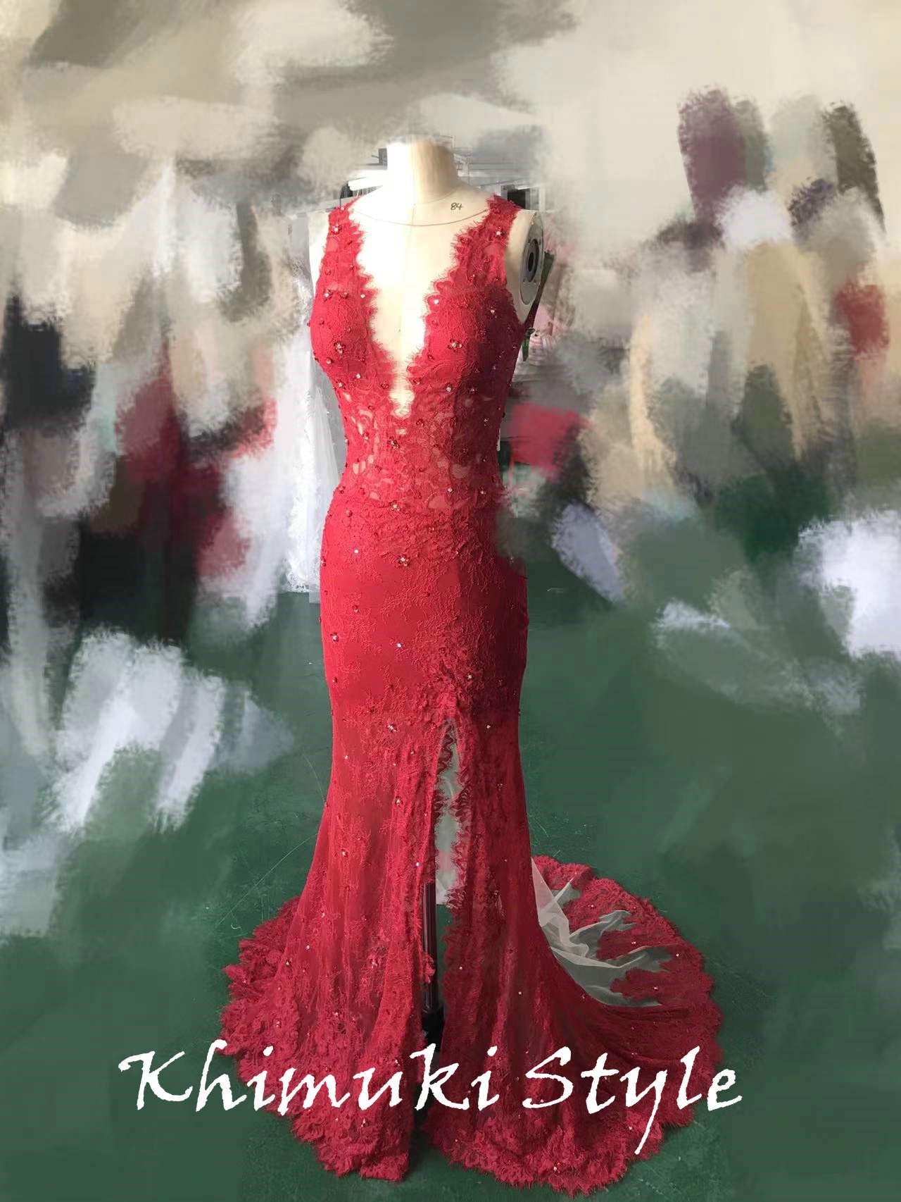 Fit and Tight Deep Red Lace Prom Dress - Etsy