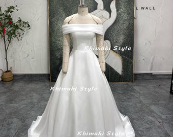 Ivory Organza Off-the-Shoulder Wedding Dress - Custom Size Available