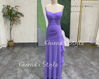 Lavender 90s Party Dress,Sexy Slit Vintage Prom Dress