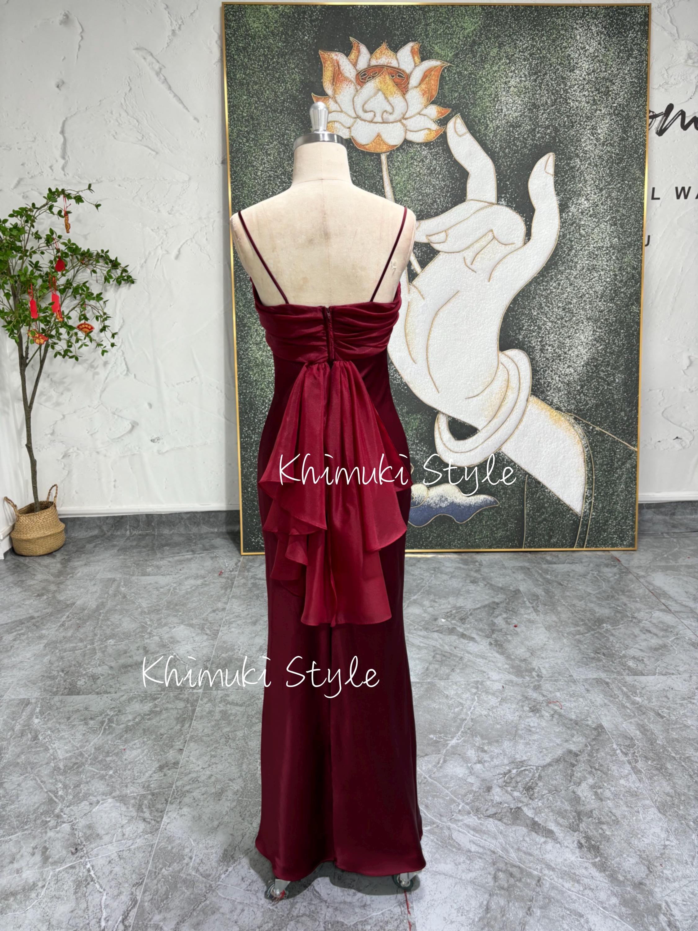 red 90s prom dress Square Neckline Vintage Prom Dress, Deep Red 90s Party Dress