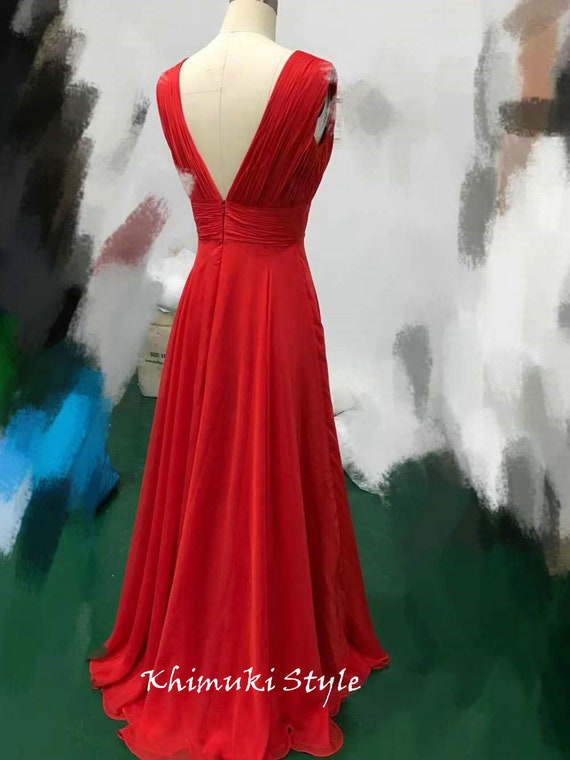 Falda de hendidura V-escote Vestido rojo de graduación - Etsy México Falda de hendidura V-escote Vestido rojo de graduación - Etsy México