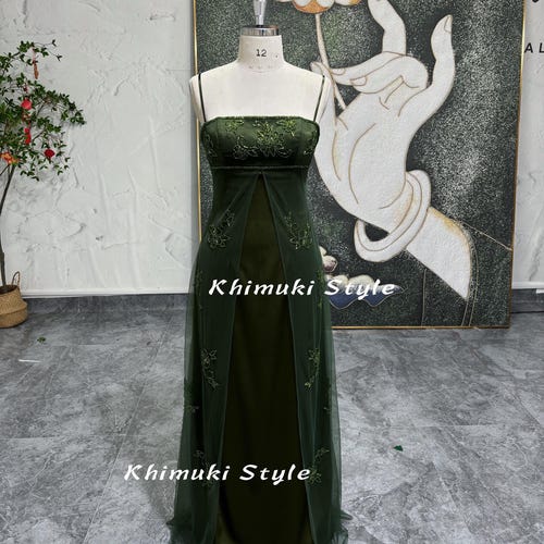 prom dresses vintage look Olive Green Sweetheart Green corset dress with Crystal Button and Pleated Taffeta Satin 31.5 Waist Gown Vintage Tulle Tulle Vintage