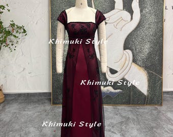90s Handmade Beaded Prom Dress,Off-Shoulder Vintage Black and Red Party Dress