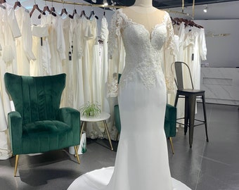 Sheer Back Fit and Flare Long Sleeve Wedding Dress