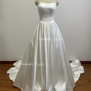 Ball Gown Ivory Satin Wedding Dress,V Waistline Wedding Dress