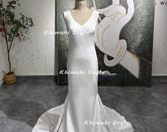 Lace Bodice Sheath Wedding Dress: Sexy Low Back Bridal Gown