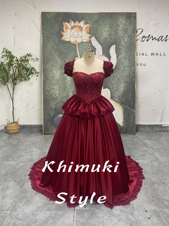 burgundy vintage prom dress Cap Sleeve Dark Red Dress,vintage Party Zipper back or Lace