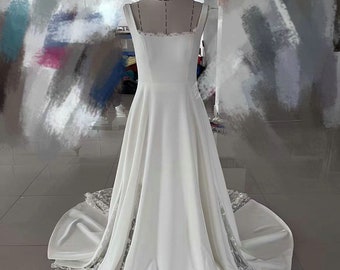 Square Neckline Summer Wedding Dress