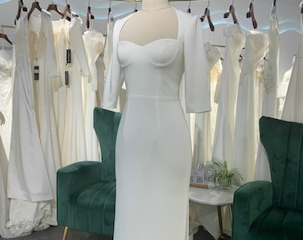 Knee Length Half Sleeve Sheath Wedding Dress