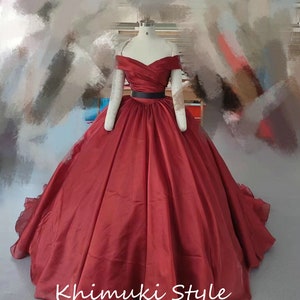 Ball Gown Off Shoulder Sleeve Deep Red  Wedding Dress with Detachable Band