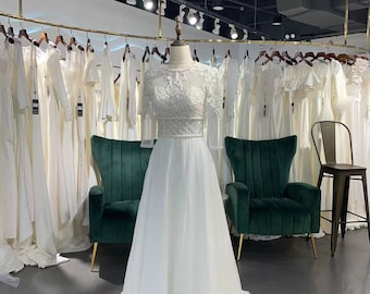 Long Sleeve Sheer Lace Wedding Dress