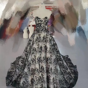 Ball Gown Black Lace Wedding Dress