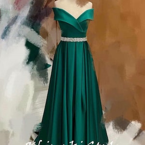 Off Shoulder Sleeve Dark Green Party Dress