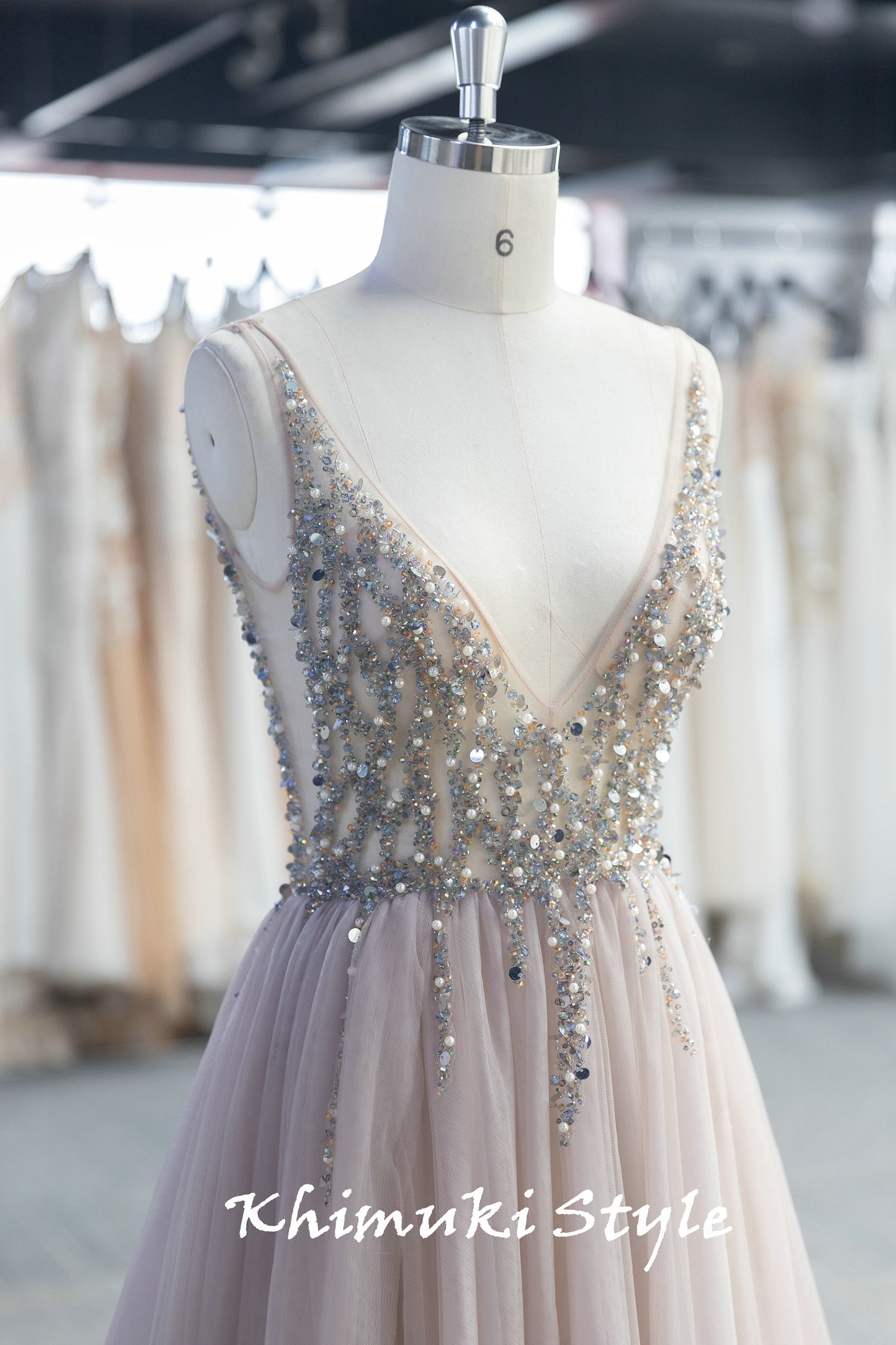 Sexy Low Back Handmade Beaded Blush Tulle Wedding Dress - Etsy