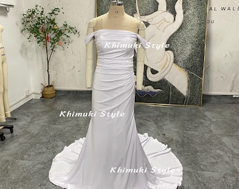 Simple Off Shoulder Summer Wedding Dress,Sheath Bridal Dress