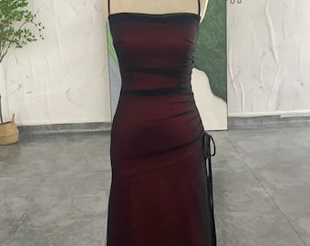 Sexy Slit Square Ausschnitt Schwarz und Rot Vintage Party Kleid