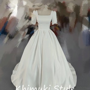Ballkleid Halbe Ärmel Quadratischer Ausschnitt Minimale Brautkleid