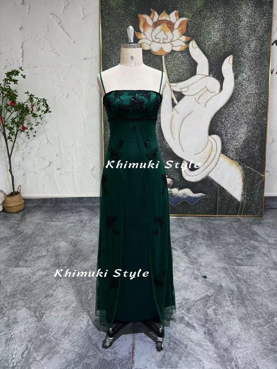 green 90s dress 90S Green Prom Dress,Vintage Green Party Dress – KhimukiStyle main image 0
