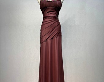 Fit and Flare Coffee Brown Square Neckline Prom Dress