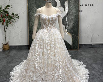Sheer Lace V-Waist Wedding Dress - Ivory Bridal Gown