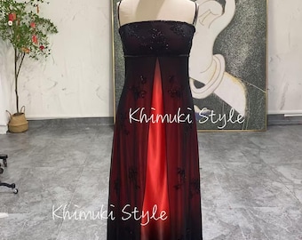 Handmade Beaded Prom Dress,Vintage Black and Red Plus Size Party Dress
