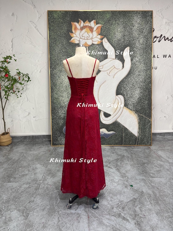 red lace vintage prom dress Dark Red Lace Homecoming Dresses Open Back Vintage Short Prom Dresses ARD1369