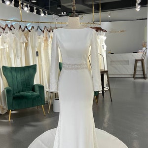 Fit and Flare Long Sleeve V-back Wedding Dress
