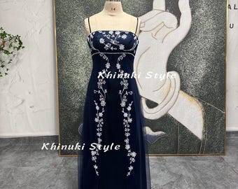 navy blue dress for baby girl Vintage Party Dress,90s Prom Dress – daisystyledress