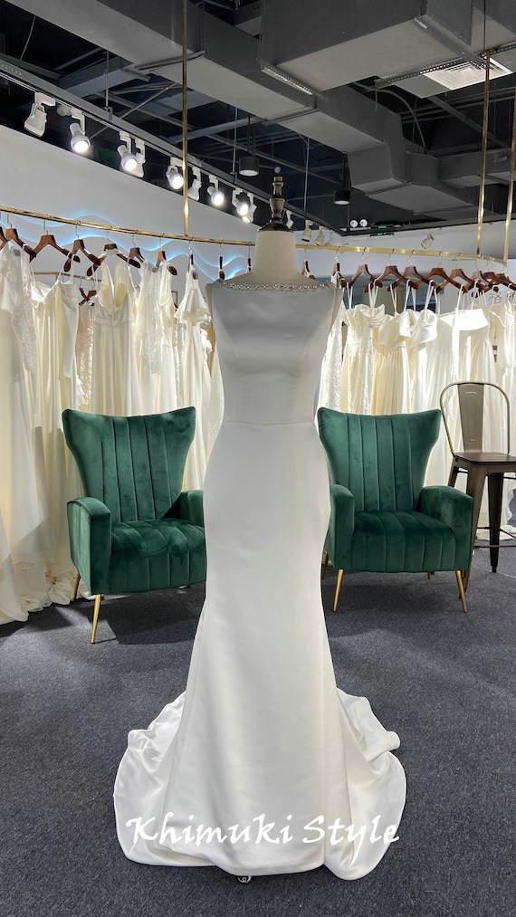 luxury beaded pearl wedding dress Off-Shoulder Beaded Fit-and-Flare Wedding Gown – Lotus Threads Bridal