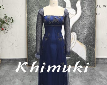 Long Sleeves Prom Dress,2000S Navy Blue Party Dress