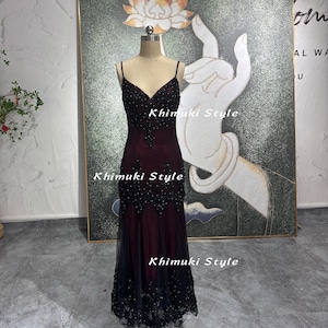 Handmade Beaded Prom Dress: Vintage Black & Red Evening Gown