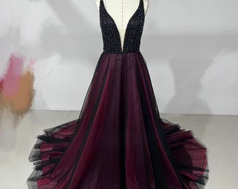 A line Black and Burgundy Prom Dress