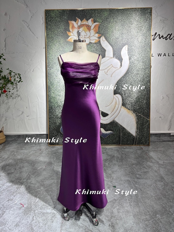Purple Silk Satin Prom Dress - Square Neckline 2000s Vintage Style - Etsy  New Zealand