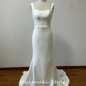 Fit and Flare Square Neckline Crepe Wedding Dress