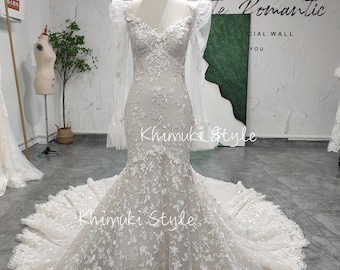 Mermaid Lace Wedding Dress: Long Sleeve Ivory Bridal Gown