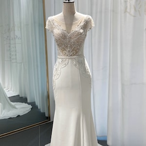 Sheath Sheer Beaded Wedding Dress