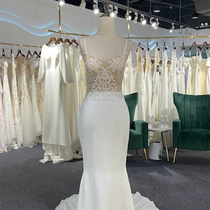 Simple Fit and Flare Sheer Lace Wedding Dress