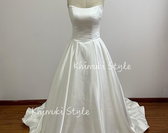 Ball Gown Soft Satin Wedding Dress,V Waistline Wedding Dress