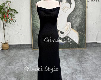Square Neckline Vintage Prom Dress, Black Mesh 90s Party Dress