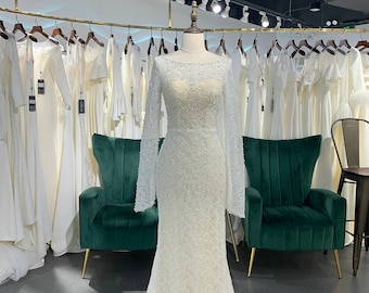 Mermaid Boho Long Sleeve Wedding Dress