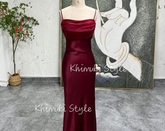Square Neckline Vintage Prom Dress, Deep Red 90s Party Dress